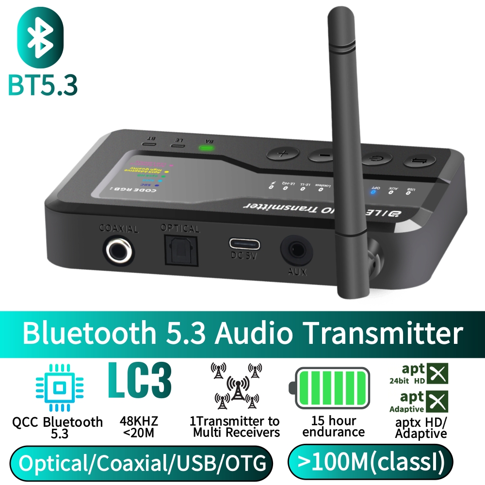 Bluetooth Adapter Receiver - Bluetooth-передатчик аудио 5.3, дальность 80 м,